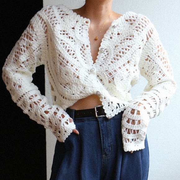 NWT crocheted hollow beaded button cardigan by Commense in size Medium - Picture 2 of 11